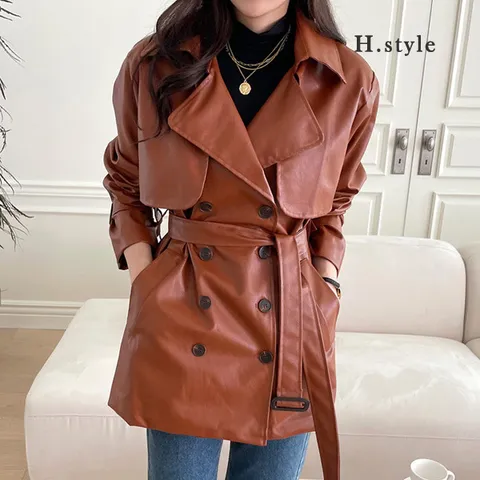 H스타일(DK)레트로레더바바리JK/가을/겨울/자켓/점퍼