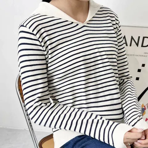 니트티셔츠 긴팔 스웨터 세일러 스타일 단가라 패턴