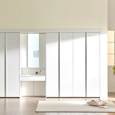 화이트매트 여닫이 화장대 붙박이장_390cm (13자) +할인쿠폰