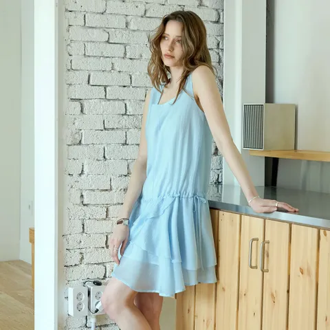 [켈리도나휴] 텐셀 스퀘어 티어드원피스_BLUE