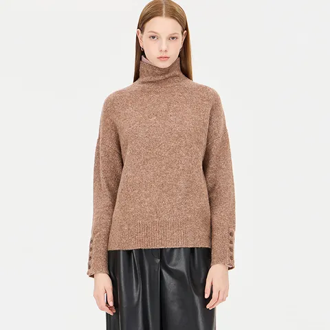 [시슬리] 알파카 블렌드 하이넥 배색 니트_SAKP61461BR +할인쿠폰