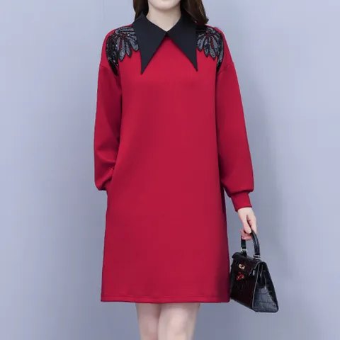 [플러스샵][쉐바] 포인티 카라 스팽클 원피스