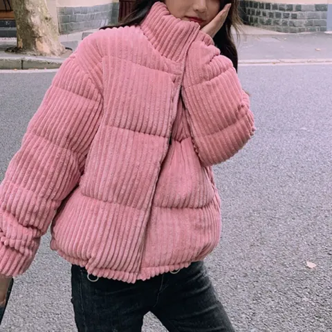 여성 컴포트핏 코듀로이 박스핏 숏패딩 점퍼