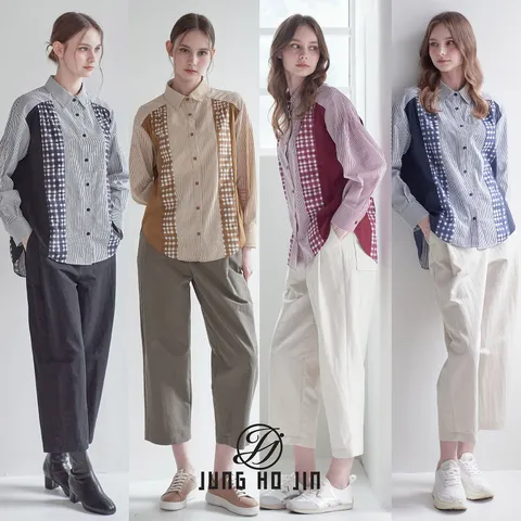 [Jung Ho Jin] 정호진 26FW 여성 멀티 패턴 셔링 셔츠 블라우스 1종 +무이자5개월