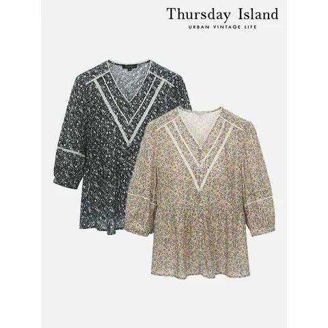 [하프클럽/써스데이아일랜드]브이넥 레이스 블라우스(T236MBL134W)