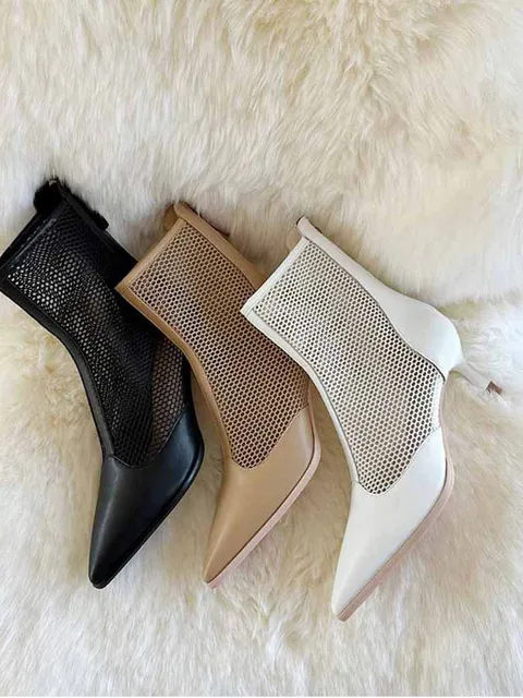 여성 가죽 미들힐 앵클부츠 105960
