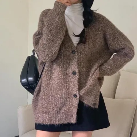 아트박스/신상오픈런 여성용 브이넥 울 박스핏 버튼 가디건 +할인쿠폰