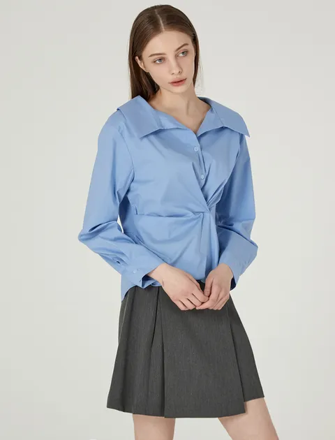 [현대백화점] 더레니본 오픈 카라 핀턱 블라우스 RE41C3BL724