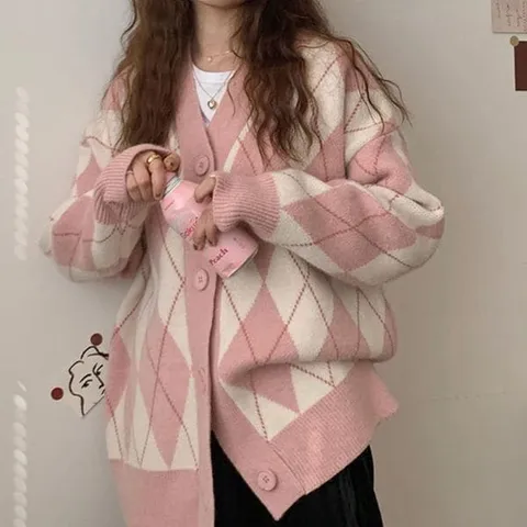 [하프클럽/다잇템]여자 환절기 다이아 V넥 박시핏 가디건