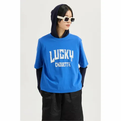 [LUCKY CHOUETTE][Re-Order] Embroidered Point Rib Hooded T-shirt - LFTAS25125NYX