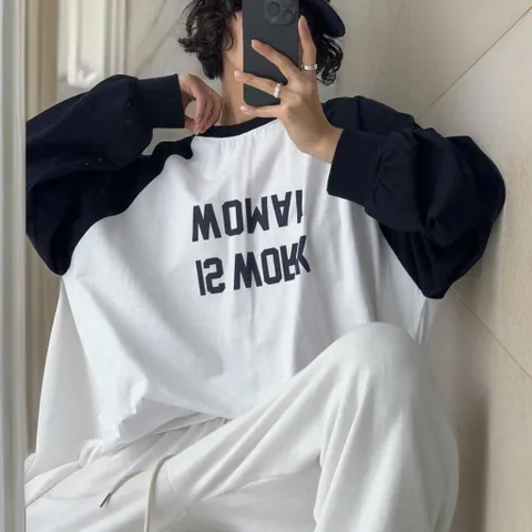 여자 빅사이즈 필기체 박시긴팔티 라운드 티셔츠