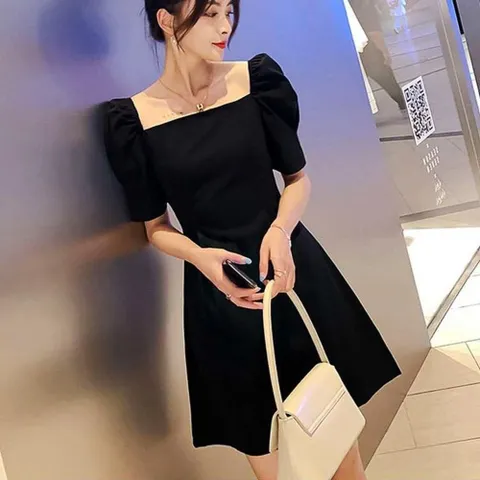 원피스 OPS 편한 퍼프 벌룬 미니 여성 블랙