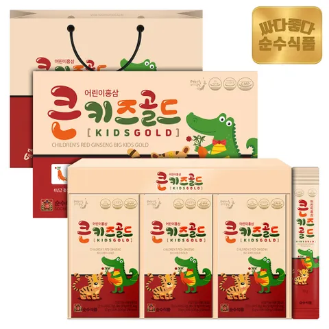 [전용쇼핑백] 순수식품 6년근 큰키즈 골드 어린이 홍삼 2박스(60포) / 진액 스틱 면역력 +할인쿠폰