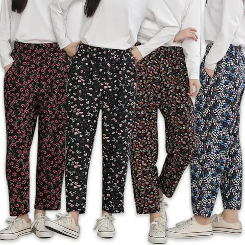 [하프클럽/다잇템]여성 보온 몸빼 라이닝 극세사 플라워패턴 바지