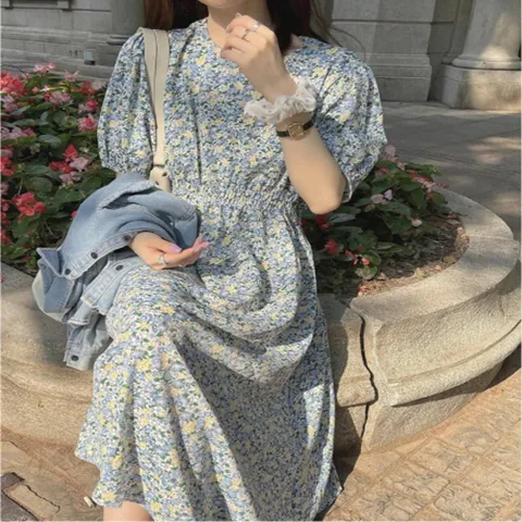 원피스 OPS 여성 플라워 반팔 꽃무늬 롱 여름