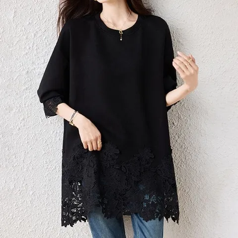 [하프클럽/블랙퀸]레이스 바텀 롱 티셔츠 blk003989
