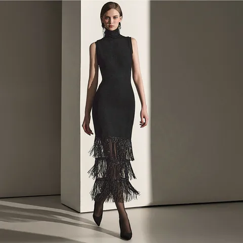 [딘트] D9461 스팽글 시스루 니트 원피스