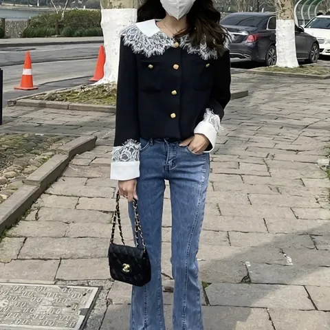 여성 봄 여름 데일리 레이스 카라 크롭 자켓 +할인쿠폰