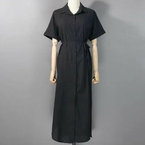 원피스 OPS 홈웨어 여성 캐주얼룩 여성용 린넨 허리끈 드레스 맥시롱셔츠