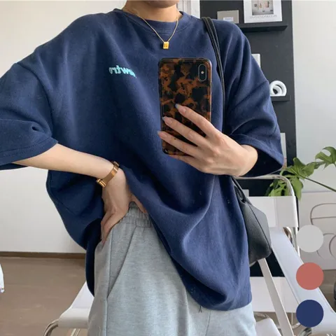 티셔츠 Newtro 영문 레터링 오버핏 루즈핏 반팔티셔츠