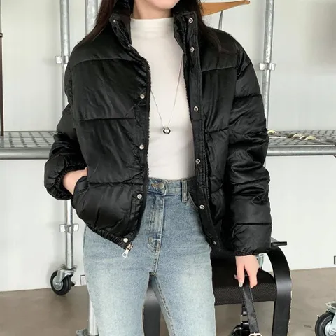 |CHJ6A3E|여자 힙무드 웰론 퀄팅 레더 크롭 하이넥 패딩