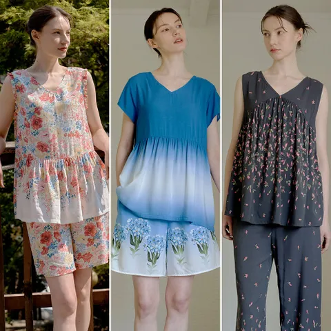 [ ★백화점 동일판매 상품 / 9부팬츠까지 완벽 3세트!★][런칭가89900] 2025 라페어 산토리니 여성 인견 라운지웨어 3세트(6종) +무이자3개월