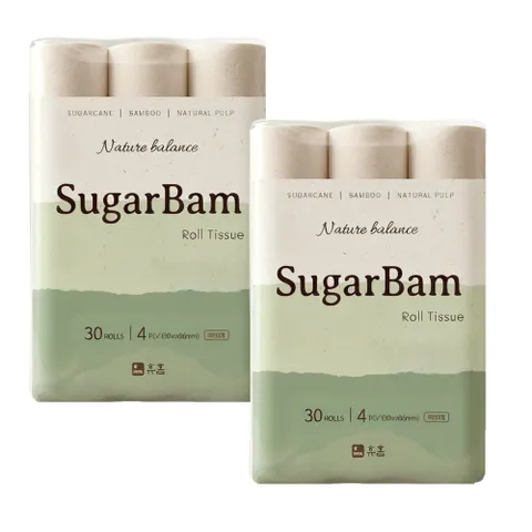 휴홈 슈가밤 사탕수수 대나무 4겹 화장지 30m 30롤x2개 무표백