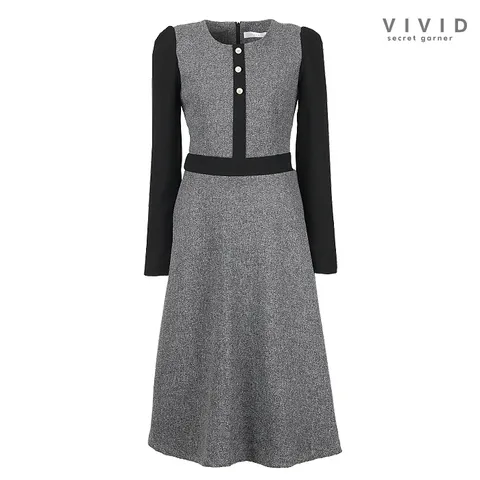 VIVID 클래식 단추장식 배색라인 원피스