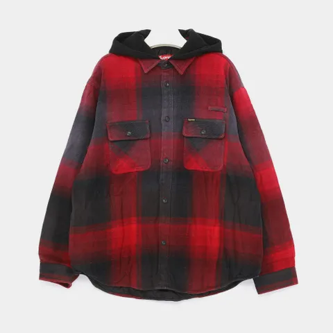 슈프림 스몰 패치로고 퀼티드 라인드 후드 플란넬 남성 셔츠 SS25S14 RED PLAID +할인쿠폰