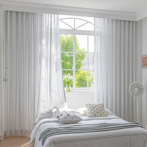 샴브레이 린넨 민자핀형 거실커튼 대형+커튼레일 세트