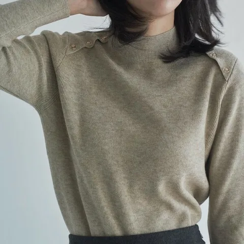 [하프클럽/다잇템]여자 빨간니트 슬림 어깨견장 골지 티셔츠