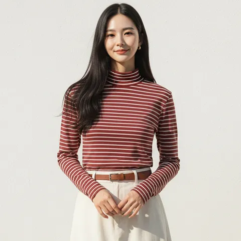 [시노코] 스트라이프 목폴라 긴팔 티셔츠 3종 WA24T402 +할인쿠폰