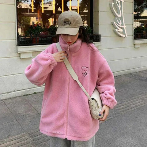 점퍼 바람막이 자켓 아우터 여성 반복 양털집업 오버핏 곰돌이 롱 외출 후 +할인쿠폰