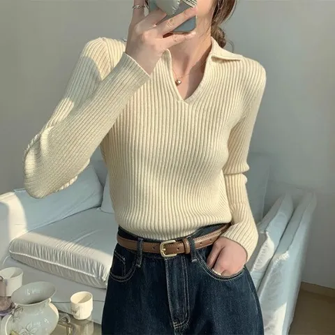 여성용 카라 골지 긴팔 니트 티셔츠 +할인쿠폰