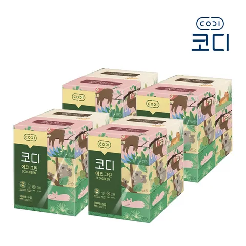 [쌍용씨앤비] 코디 에코그린(미용티슈) 곽티슈 180매 6개입 4팩 (총24개입) / 박스판매
