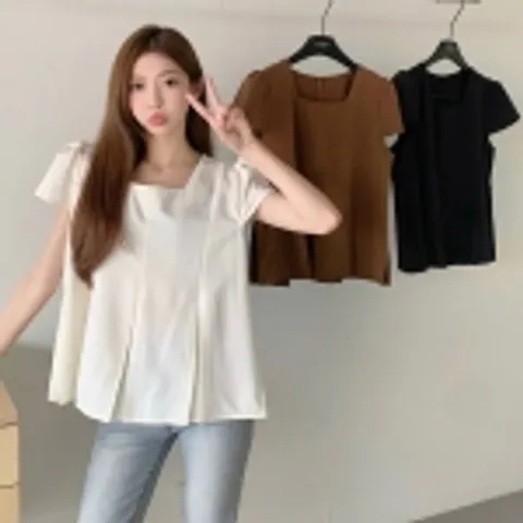 [하프클럽/다잇템]다잇템 핀턱 A라인 블라우스_크림브라운블랙