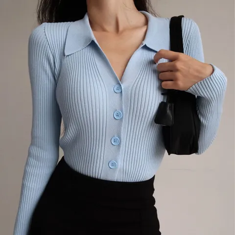 맨투맨 티셔츠 긴팔 골지 카라 가디건 단추티 여자