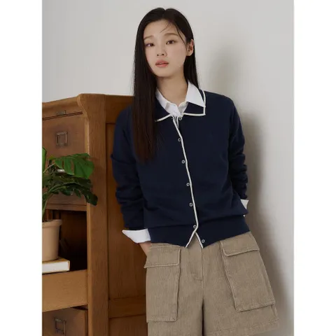 [빈폴레이디스] 코튼 플레인 칼라 배색 카디건  네이비 (BF625AC11R)