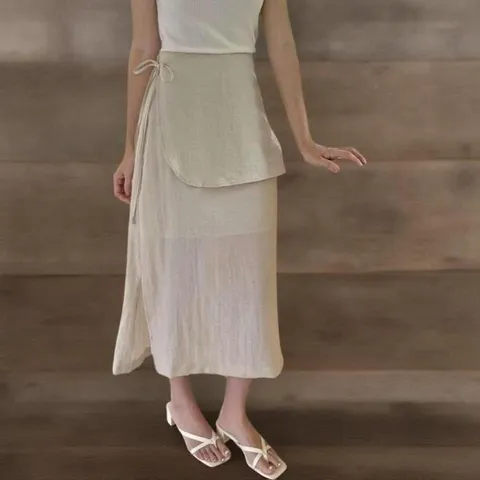 아트박스/신상오픈런 여성 린넨 나일론 랩 스타일 롱 스커트 +할인쿠폰