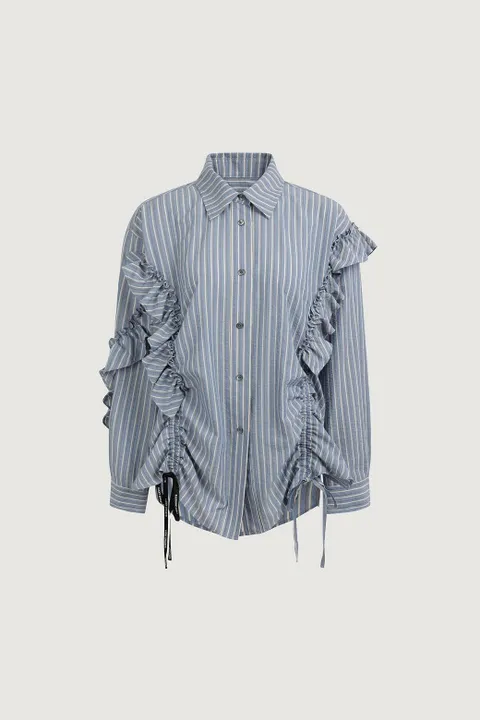 [현대백화점] [럭키슈에뜨] [아울렛] 스트라이프 셔링 러플 긴팔 블라우스 LYSAW26200 1color/2size LYSAW26200