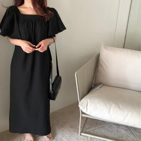 [헬리꽁땡]루즈소매블랙원피스+제천벨트