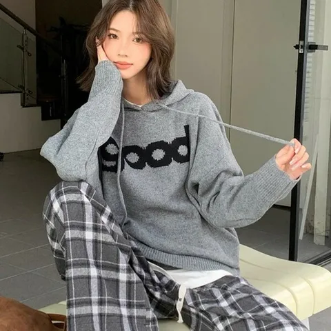 [하프클럽/다잇템]여자 캐쥬얼 빅사이즈 후디 필기체 클래식 니트