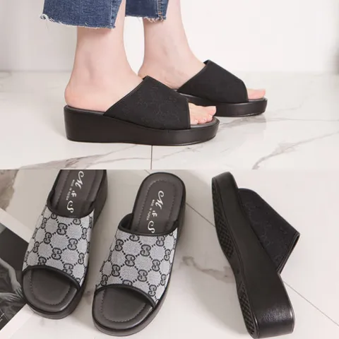 [애슬릿] 패턴 발 편한 통굽 여성 슬리퍼 4.5cm