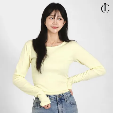 엘케이트 여름 슬림핏 라운드 이너 레이어드 긴팔티 LATO015