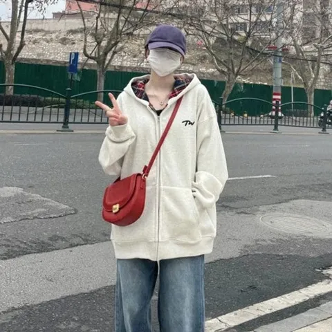 후드집업 후드티 후드 안감 체크 포인트 디자인 주머니 집업 점퍼