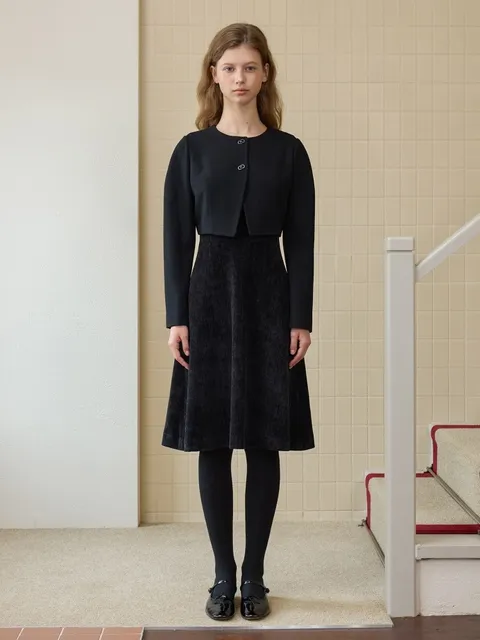 [현대백화점] [올리브데올리브] OW5WOA27 울자켓 레이어드 플레어 벨벳 원피스