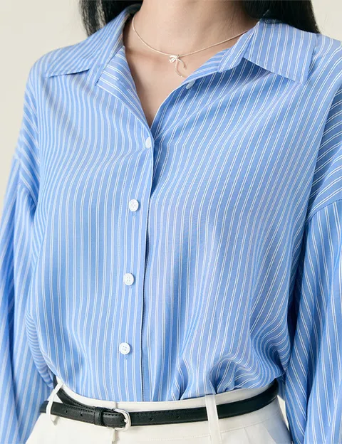 [현대백화점] [로엠][25FW][COLLECTION] 올데이셔츠 링클프리 루즈핏 스트라이프 셔츠_RMYWF49R15