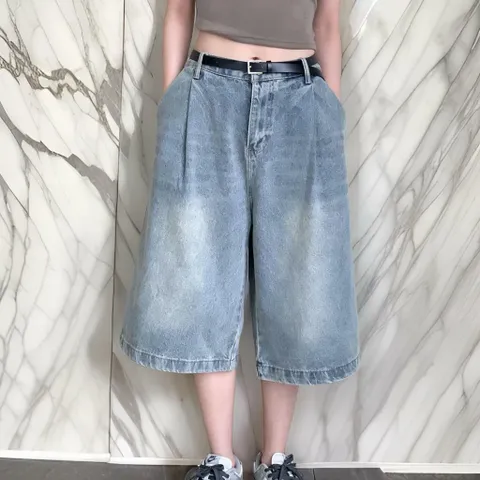 여자 칠부 버뮤다팬츠 넓은 빈티지워싱 청반바지