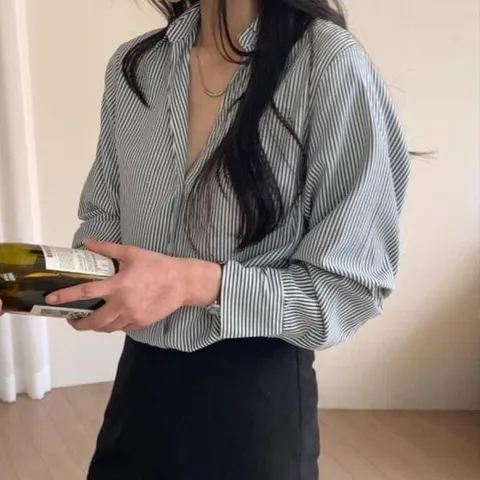 아트박스/신상오픈런 스트라이프셔츠 기본핏 오픈넥 세로줄무늬 +할인쿠폰