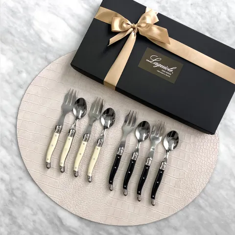 [선물포장] 장네론 라귀올 아이보리 블랙 티스픈 + 티포크 세트 8p